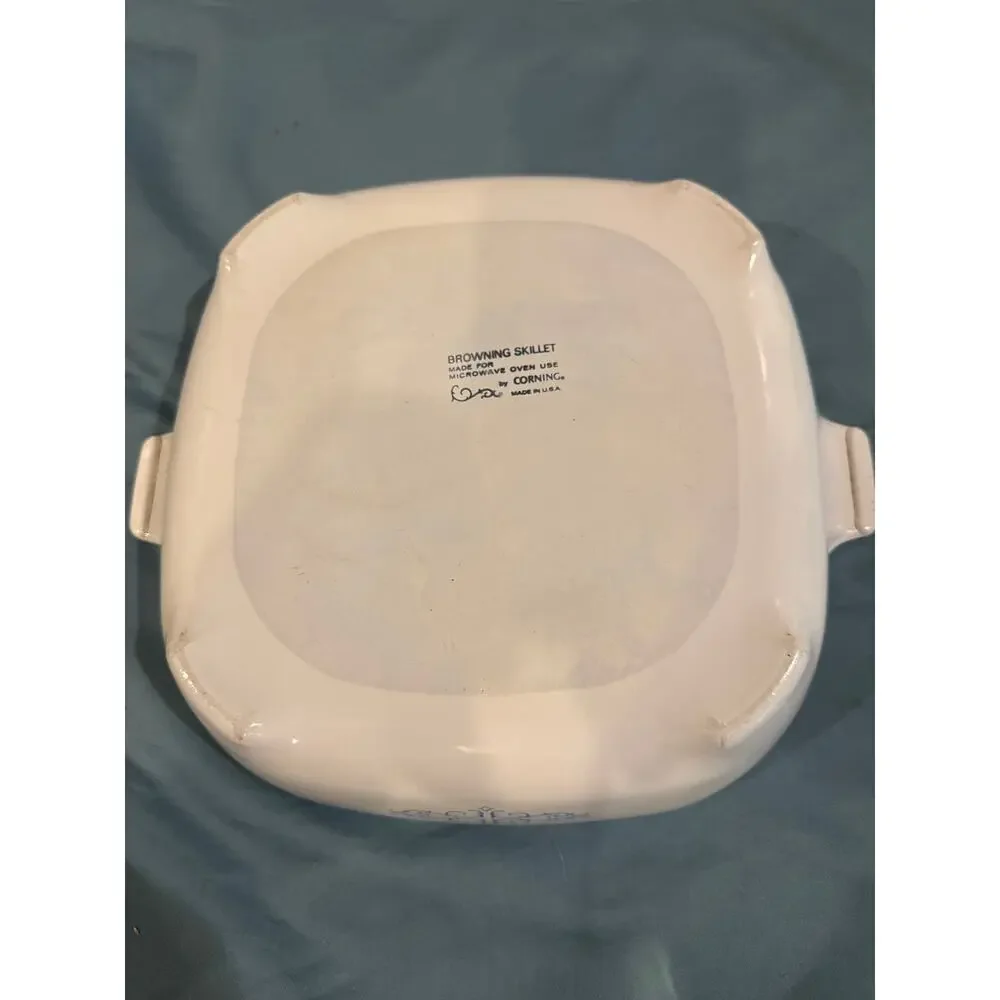 Vintage CorningWare Blue Scroll Microwave Browning Skillet Dish 10